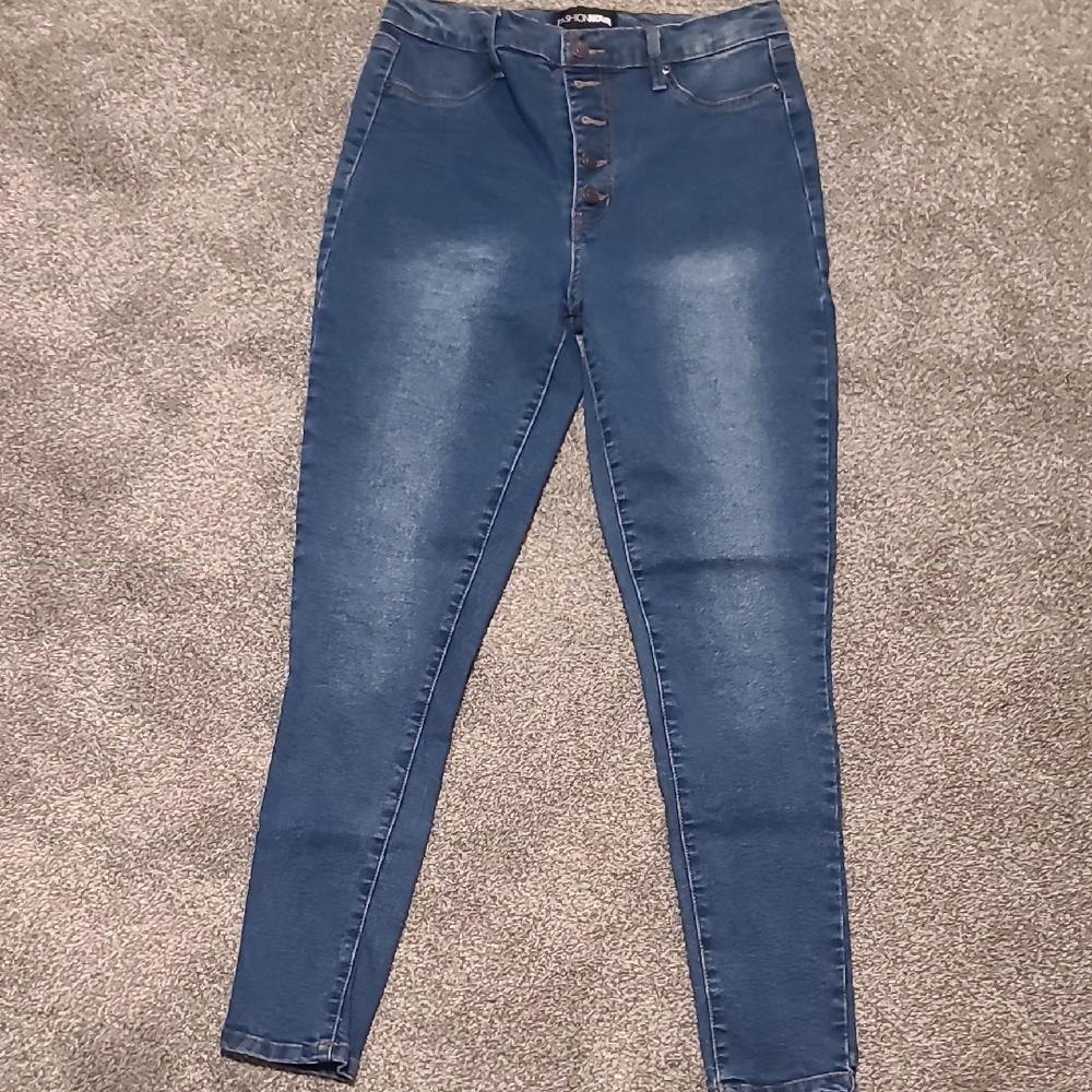 Fashion Nova "Show It Off Stretch Skinny Jeans, Blue High-Waisted Jeans